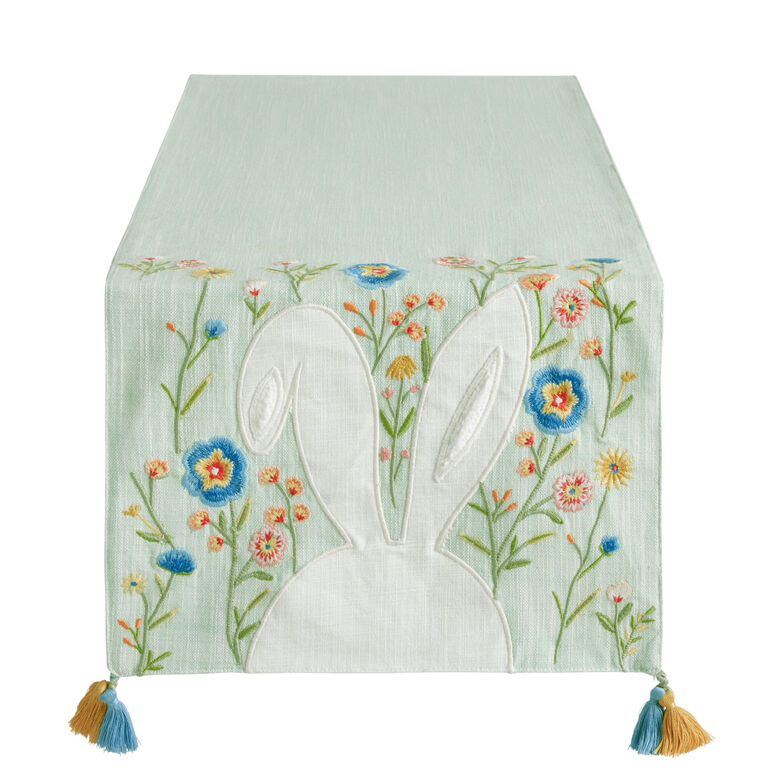 Pastel Blue Bunny Embroidered Table Runner image number 1
