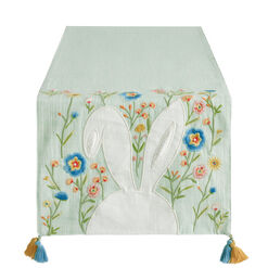Pastel Blue Bunny Embroidered Table Runner