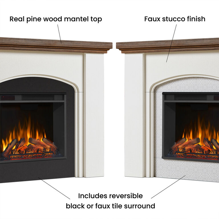 Melte White Wood and Faux Stucco Electric Fireplace Mantel image number 4