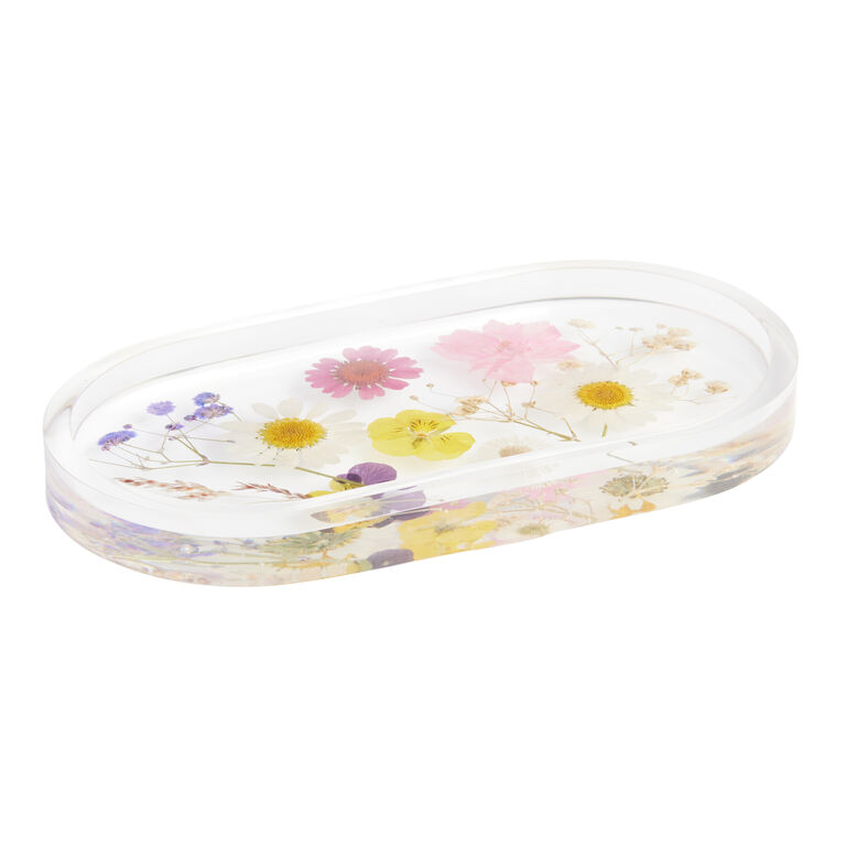 Oval Clear Resin And Dried Flower Trinket Dish image number 1