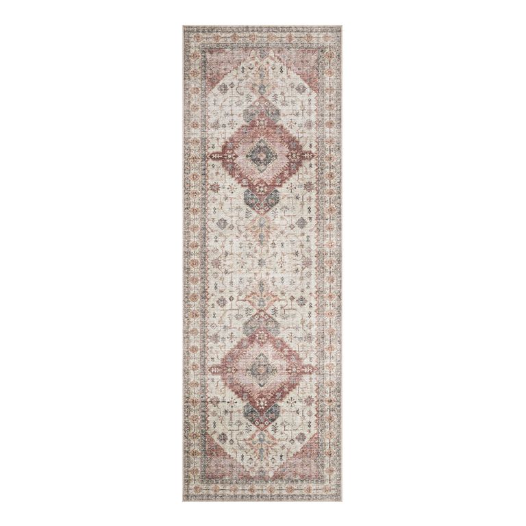 Patmos Ivory and Berry Distressed Persian Style Floor Runner image number 1