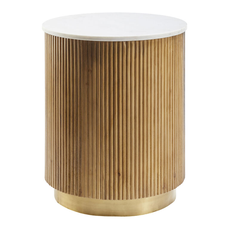 Walham Round Mango Wood And Marble Fluted Side Table image number 1