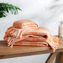 Orange Plaid Waffle Weave Cotton Hand Towel