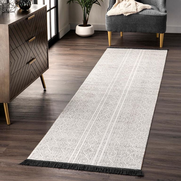 Cairo Gray And Ivory Lattice Stripe Indoor Outdoor Rug image number 2