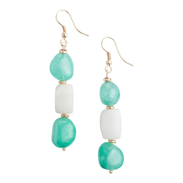 Green And White Agate Beaded Drop Earrings image number 1