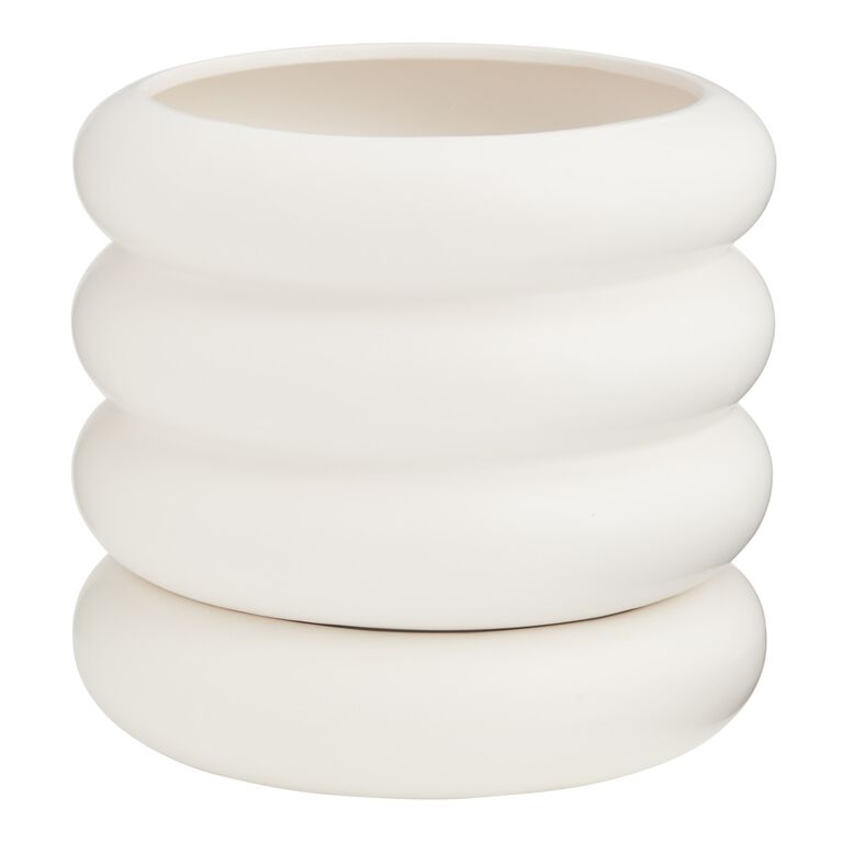Matte White Stacked Ring Planter With Tray image number 1