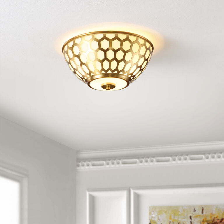 Brianna Gold And White Honeycomb Flush Mount Ceiling Light image number 2
