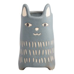 Gray Hand Painted Ceramic Cat Planter