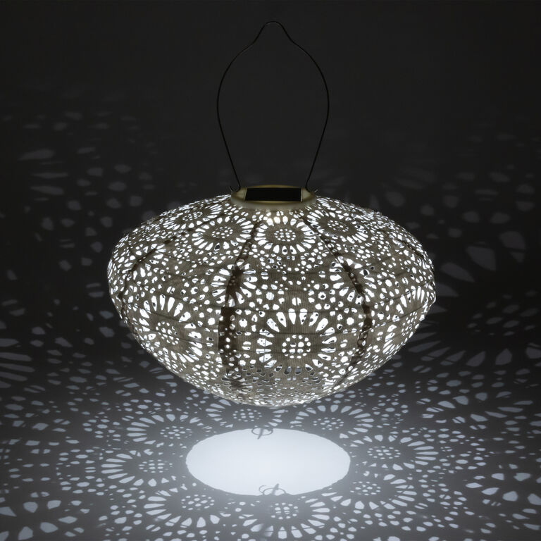 Porcelain White Chantilly Lace Fabric Solar LED Lantern image number 2