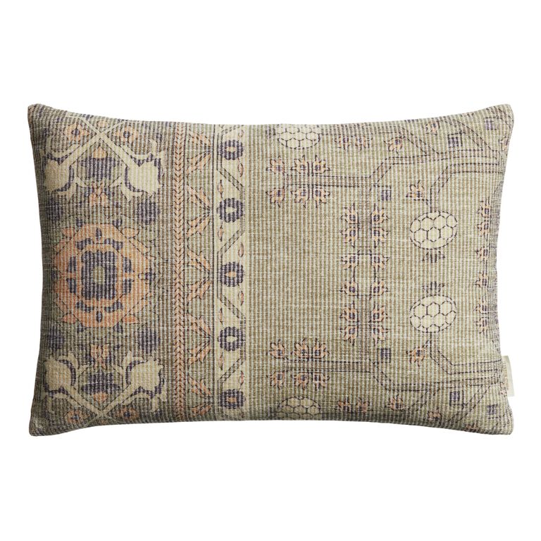 Oversized Blue And Ivory Ribbed Carpet Print Lumbar Pillow image number 1