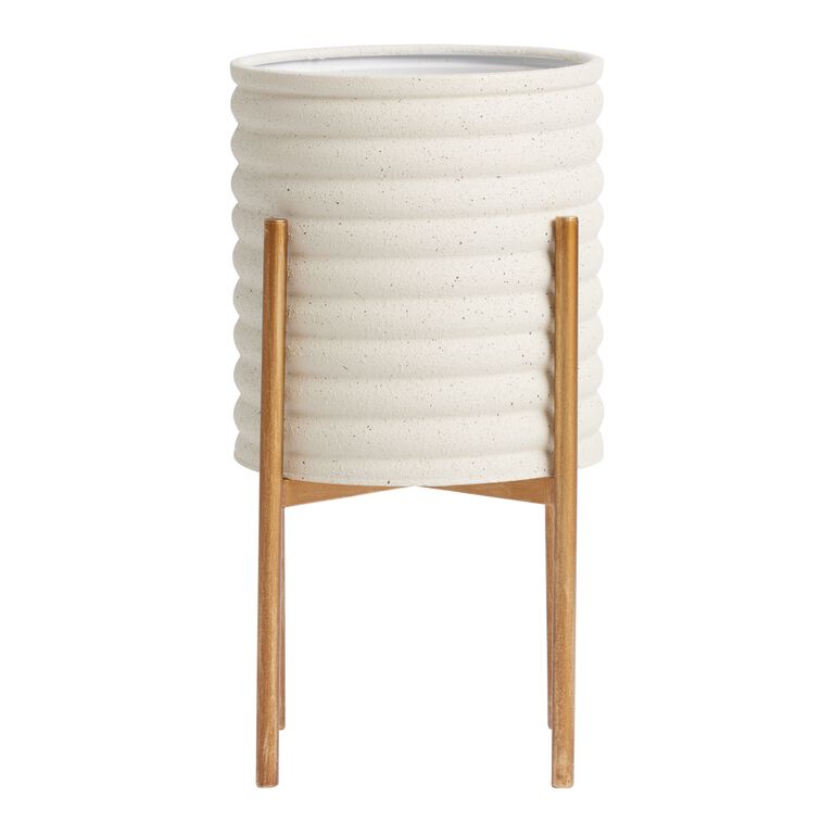 White Cement Stacked Ring Planter with Gold Stand image number 1