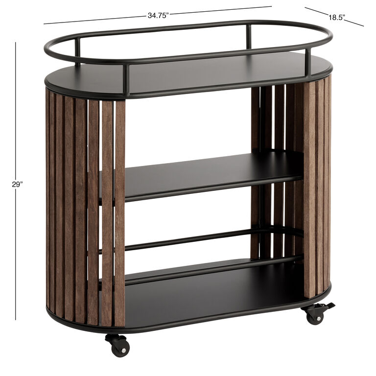 Fortaleza Oval Wood and Steel 3 Tier Outdoor Bar Cart image number 6