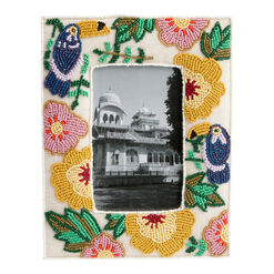 Multicolor Floral Toucan Handmade Beaded Frame