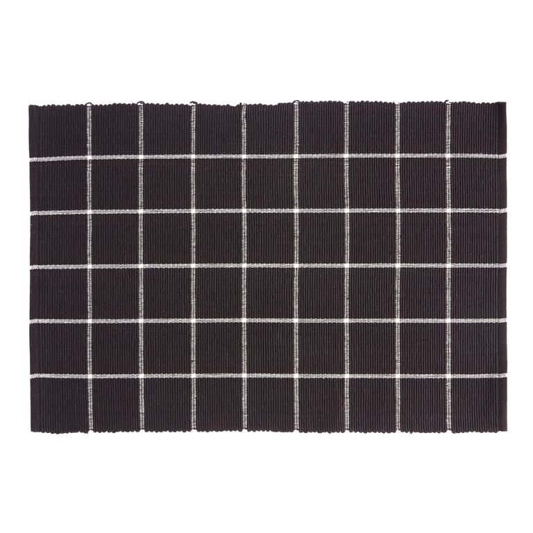 Black and Ivory Windowpane Cotton Placemat Set of 4 image number 1