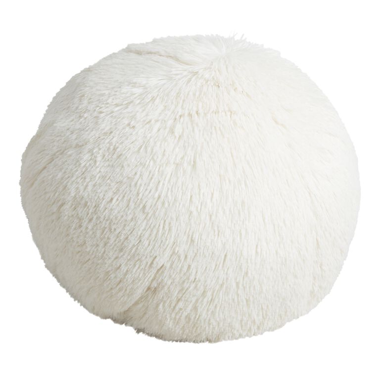 Round White Snowball Throw Pillow image number 1