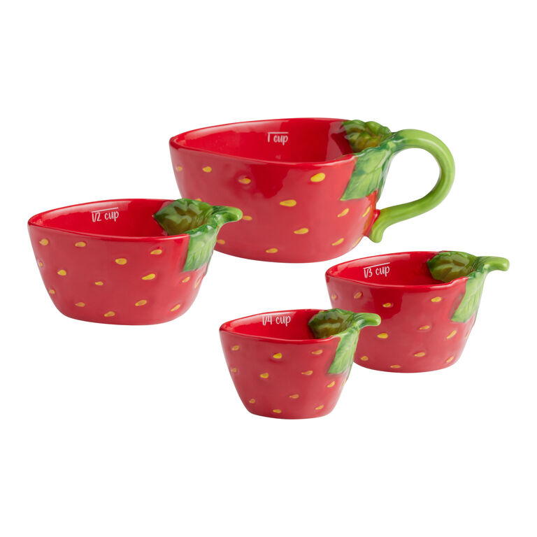 Hand Painted Ceramic Strawberry Figural Measuring Cups image number 3