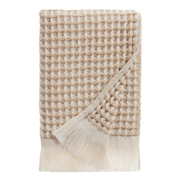 Sand and Ivory Waffle Weave Cotton Hand Towel image number 1