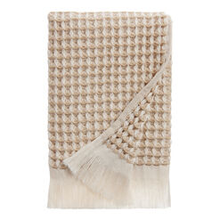 Sand and Ivory Waffle Weave Cotton Hand Towel