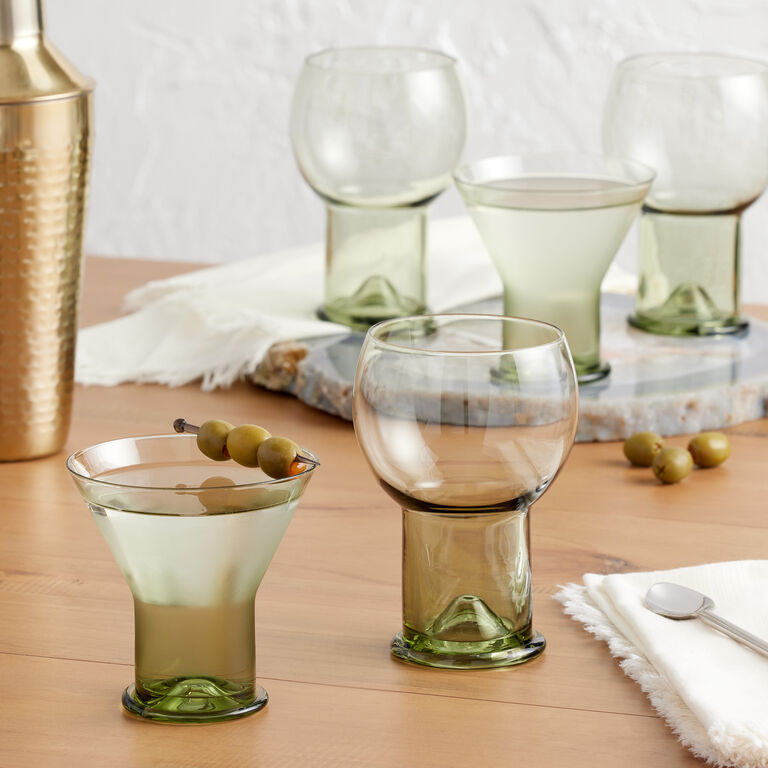 Olive Green Retro Pedestal Cocktail Glass image number 2