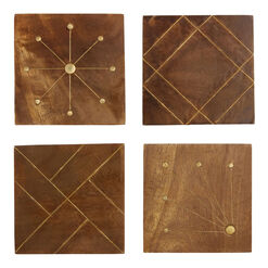 Square Wood And Gold Metal Inlay Coasters 4 Pack