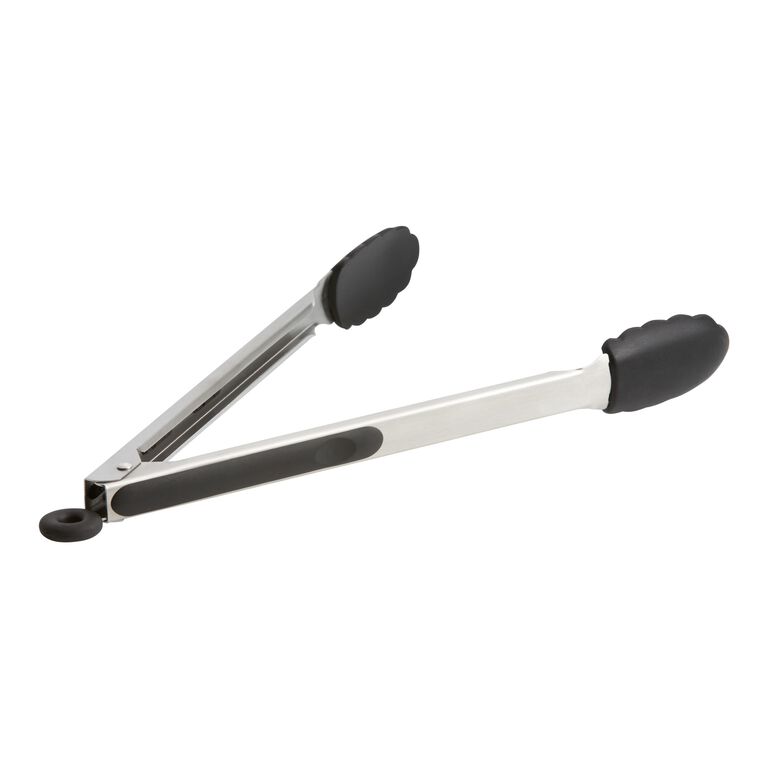 Black Silicone and Stainless Steel Tongs image number 1