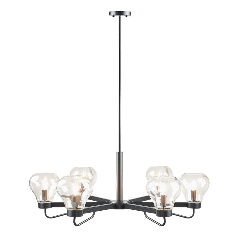 Porto Matte Black Iron and Clear Glass 6 Light Chandelier image number 1