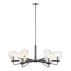 Porto Matte Black Iron and Clear Glass 6 Light Chandelier