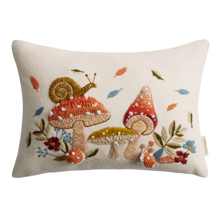 Embroidered Mushroom Lumbar Pillow image number 1