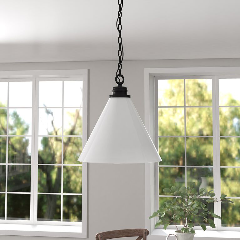 Delvi Metal And White Glass Cone Shade Pendant Lamp image number 2