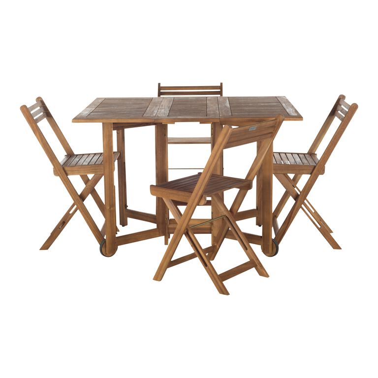 Holcut Natural Wood 5 Piece Folding Outdoor Dining Set image number 1