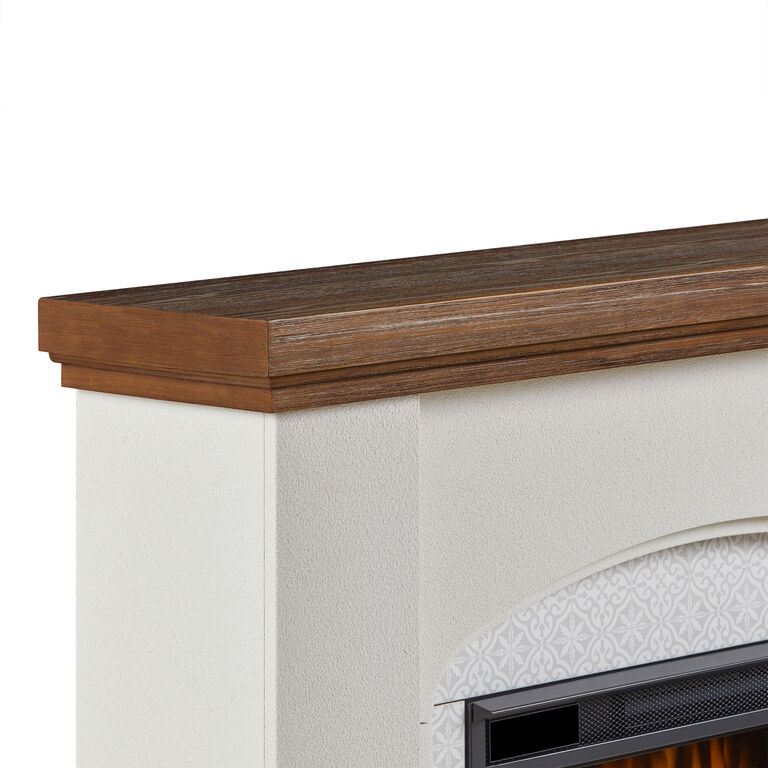Melte White Wood and Faux Stucco Electric Fireplace Mantel image number 3