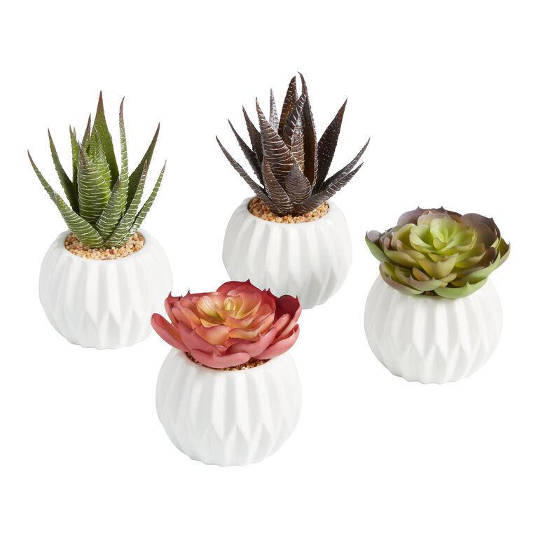 Faux Succulents in Geo Ceramic Pots Set of 4 image number 1