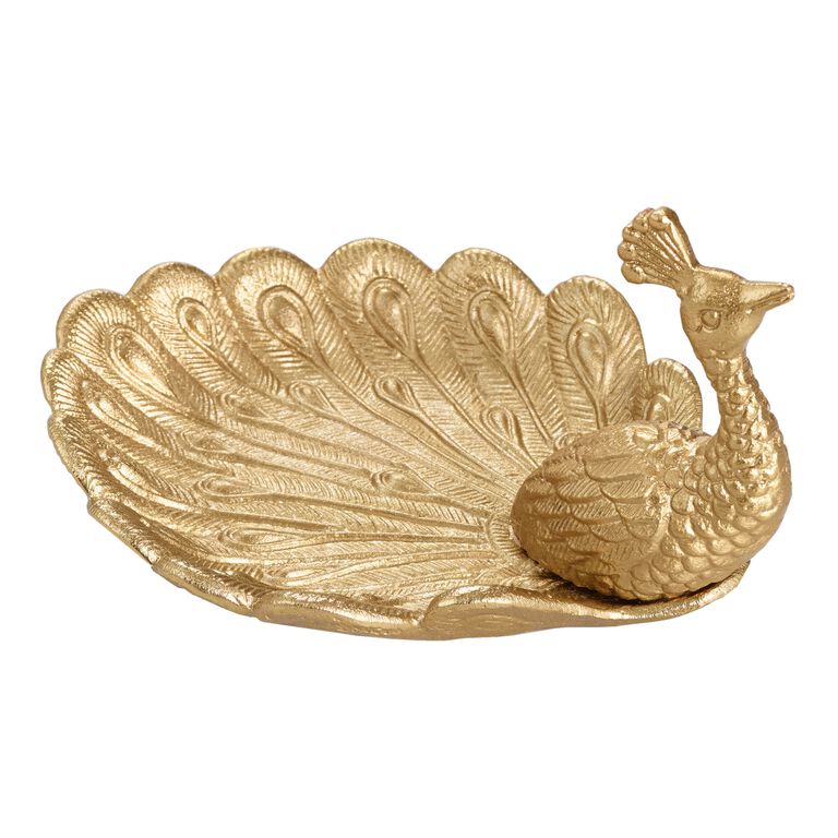 Antique Gold Peacock Trinket Dish image number 1