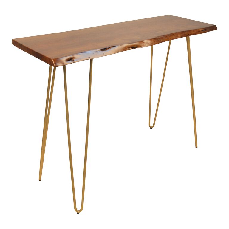 Madison Live Edge Acacia Wood and Gold Hairpin Console Table image number 1