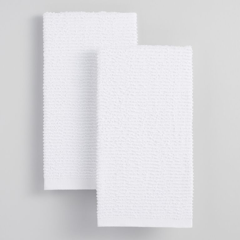 White Woven Cotton Kitchen Towels Set of 2 image number 2