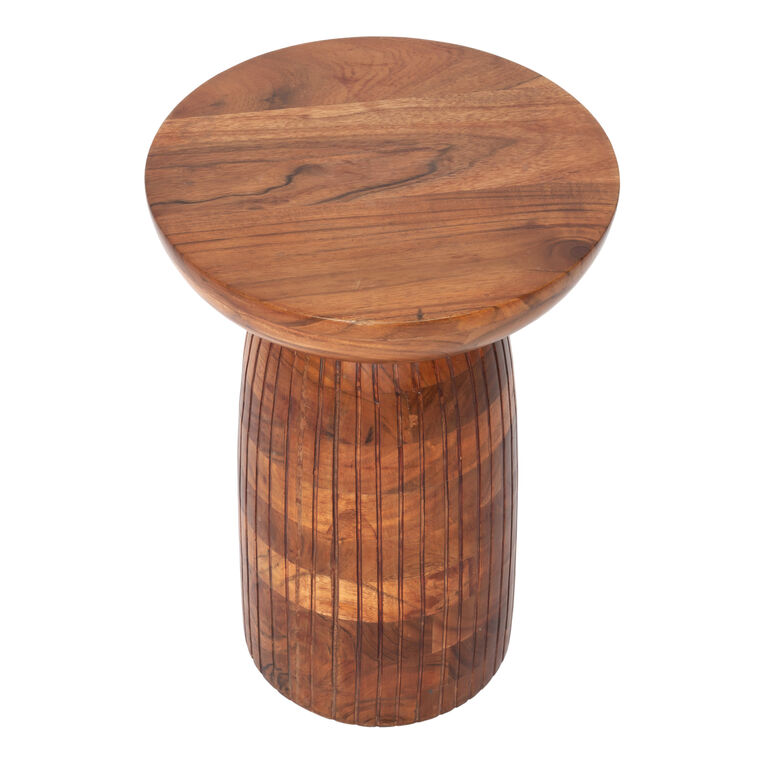 Round Mango Wood Carved Pedestal Side Table image number 3