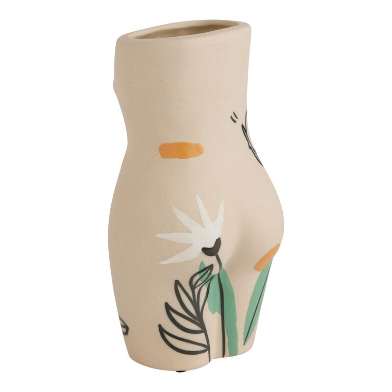 Ivory Ceramic Hand Painted Floral Femme Vase image number 2
