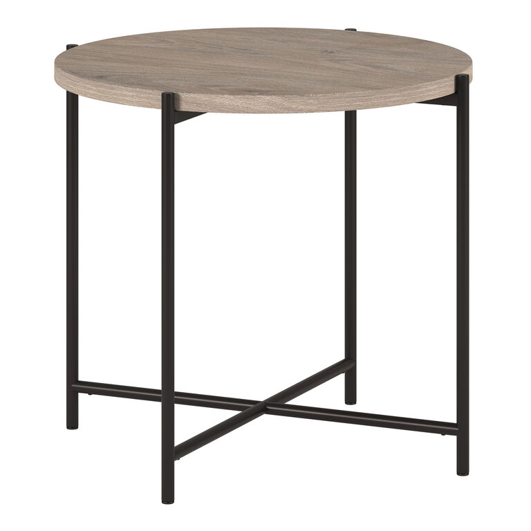 Avery Round Blackened Bronze And Faux Oak Wood Side Table image number 1