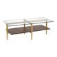 Mae Gold Metal and Walnut Glass Top Coffee Table with Shelf image number 0