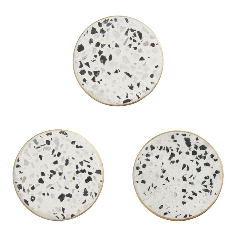 Round White and Black Terrazzo Wall Hooks 3 Pack image number 2