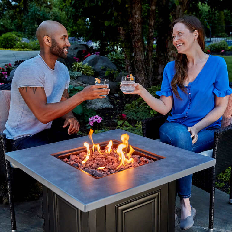 Calama Square Faux Concrete and Steel Gas Fire Pit Table image number 7