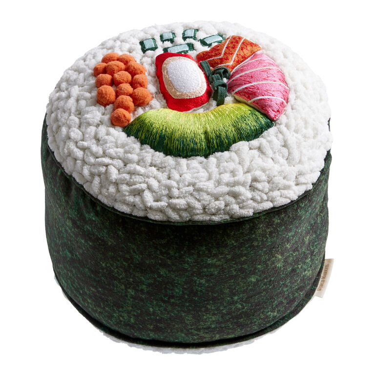 Round Embroidered Maki Sushi Shaped Throw Pillow image number 1