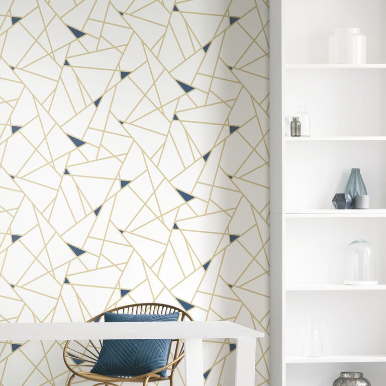 White And Gold Metallic Geometric Peel And Stick Wallpaper image number 4