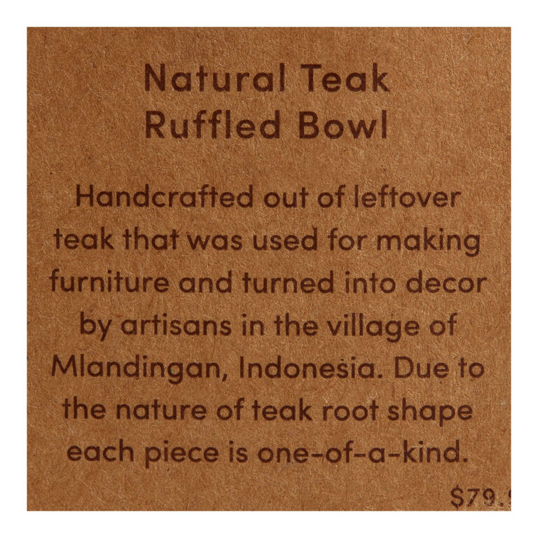 CRAFT Natural Teak Wood Ruffled Bowl image number 4