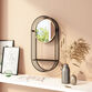 Oval Black And Gold Metal Tilting Wall Mirror With Shelf image number 1