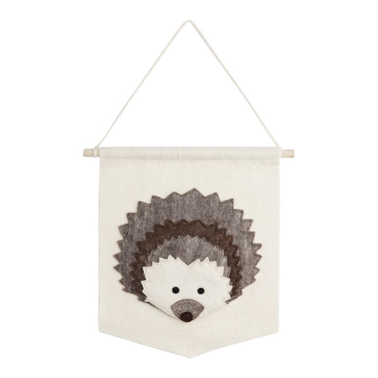 Gray And White Hedgehog Felt Wall Hanging image number 1