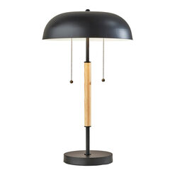 Brooks Black Metal Dome and Natural Wood 2 Light Table Lamp