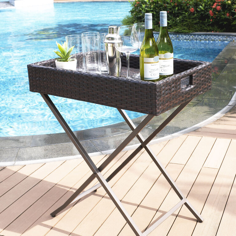 Pinamar All Weather Wicker Outdoor Tray Top Folding Table image number 3