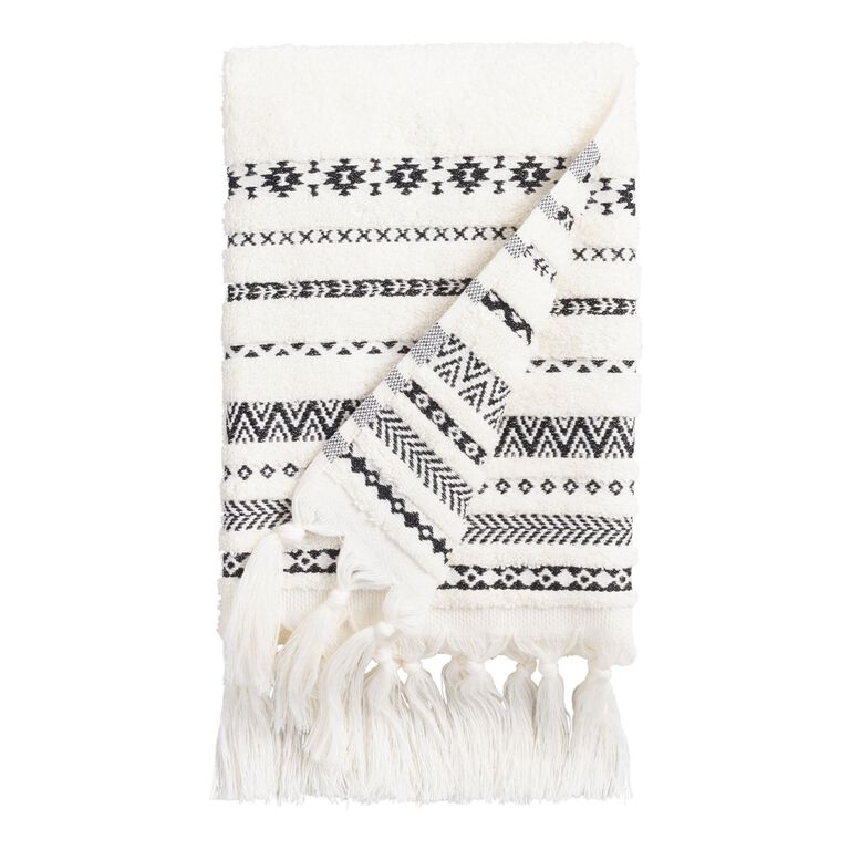 Zohra Ivory And Black Geo Stripe Towel Collection image number 2