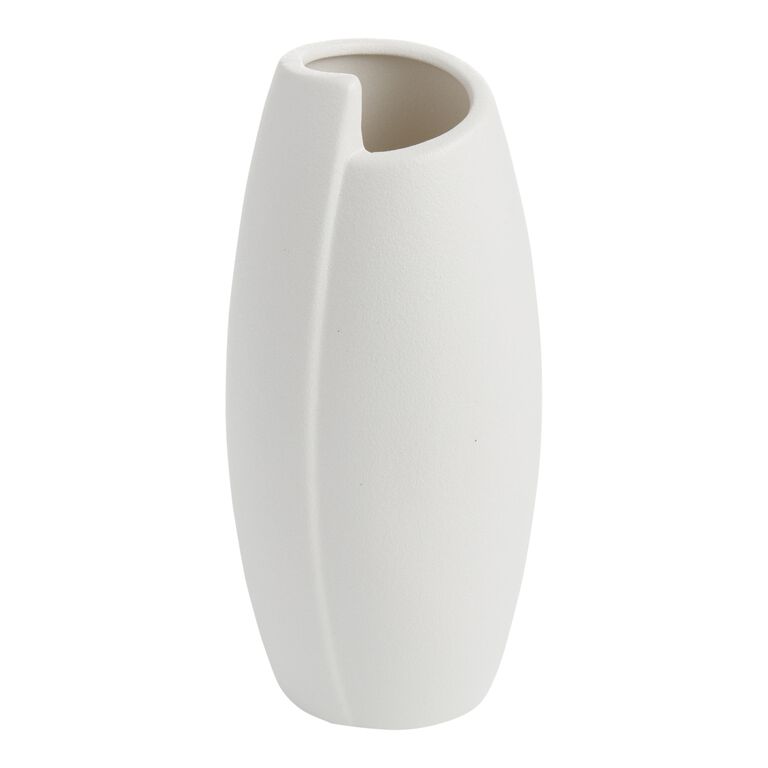 Matte White Asymmetrical Curved Ceramic Vase image number 1